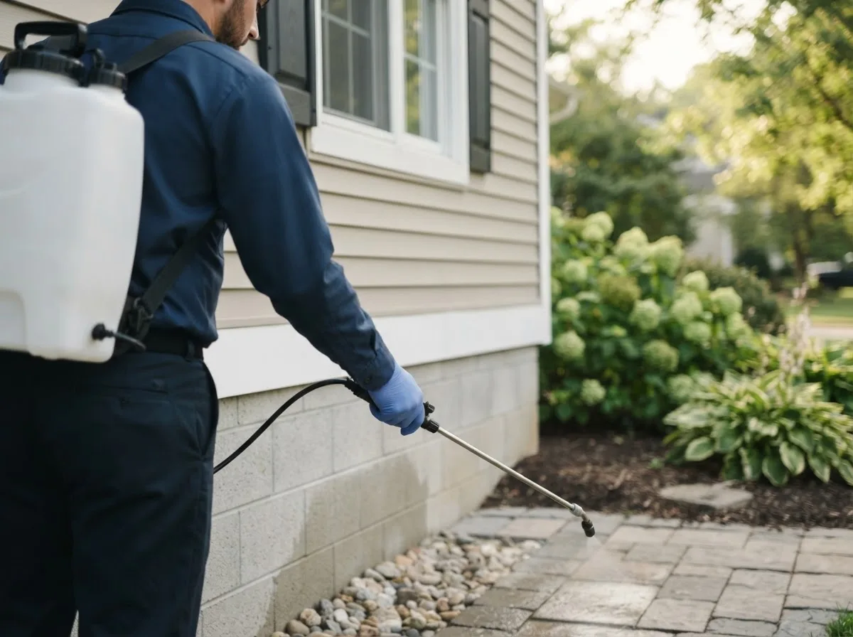Pest control technician inspecting a home in Buffalo Lake, MN